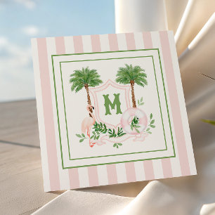 Cabana Stripes Palm Beach Monogram Crest Enclosure Note Card