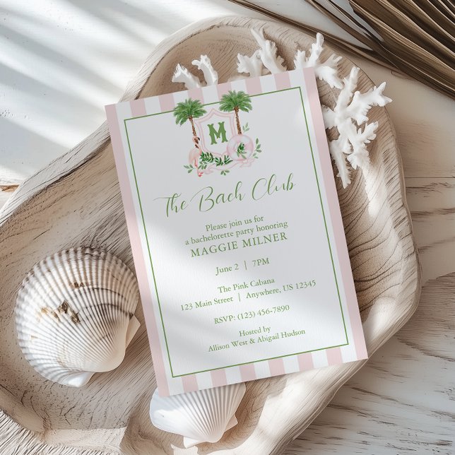 Cabana Stripes Palm Beach Monogram Crest Invitation (Creator Uploaded)