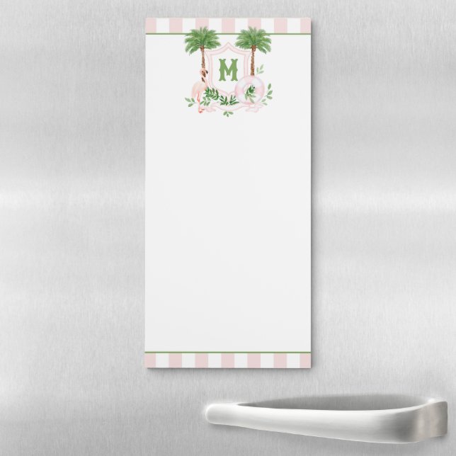 Cabana Stripes Palm Beach Monogram Crest Magnetic Notepad (In Situ)