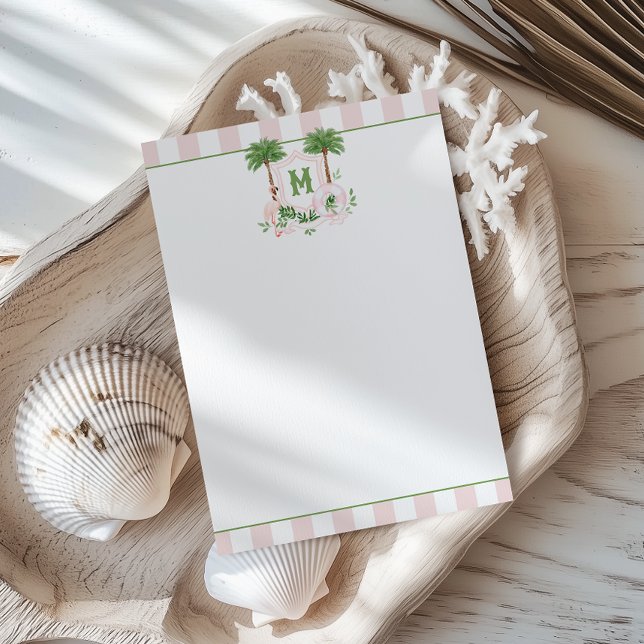 Cabana Stripes Palm Beach Monogram Crest Note Card (Creator Uploaded)