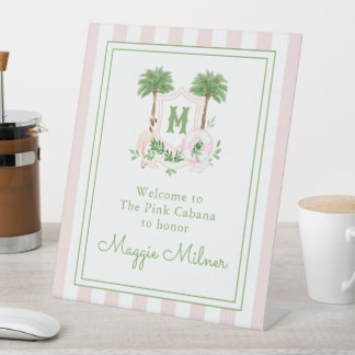 Cabana Stripes Palm Beach Monogram Crest Pedestal Sign