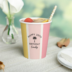 Cabana Stripes Summer Coastal 30th Birthday Paper Cups