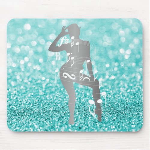 Cabaret Musical Dance Girl Tiffany Turquoise White Mouse Pad