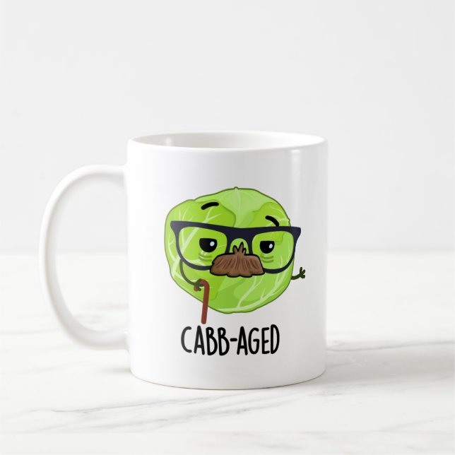 Cabb-aged Funny Old Veggie Cabbage Pun  Coffee Mug (Left)