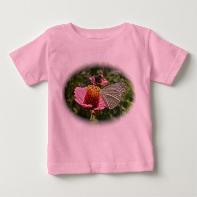 Cabbage Butterfly on Zinnia Baby T-Shirt (Front)