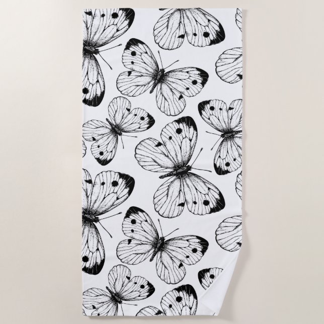 Cabbage butterfly pattern beach towel (Front)