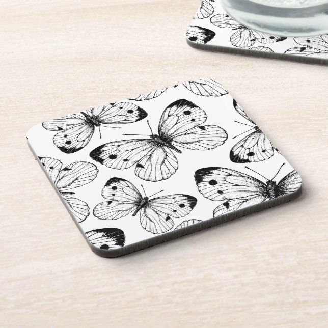 Cabbage butterfly pattern beverage coaster (Left Side)