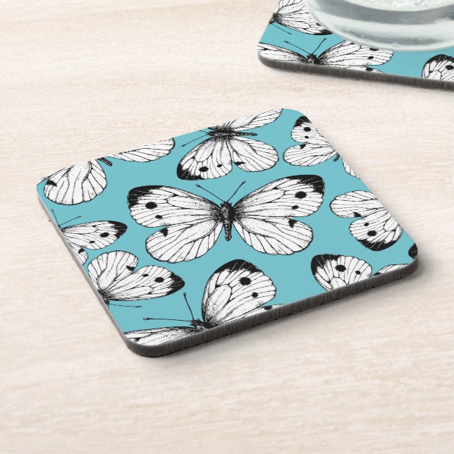 Cabbage butterfly pattern beverage coaster (Left Side)