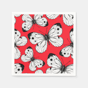 Cabbage butterfly pattern on red napkins