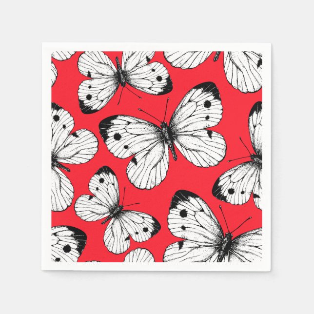 Cabbage butterfly pattern on red napkins (Front)