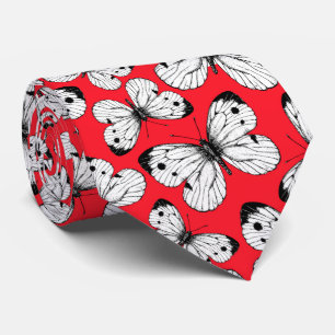 Cabbage butterfly pattern on red neck tie