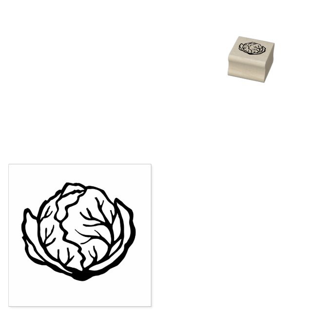 Cabbage Carved Linocut Look Clean Cut Rubber Stamp (Stamped)