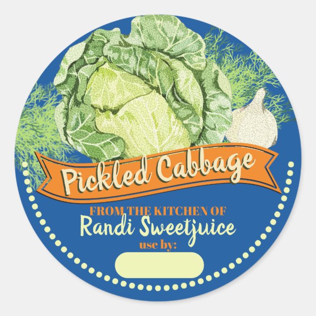 Cabbage garlic pickled personalized canning label (Front)