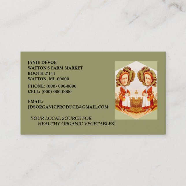 CABBAGE PATCH WOMAN w/ FARM PRODUCE BUSINESS CARDS (Front)