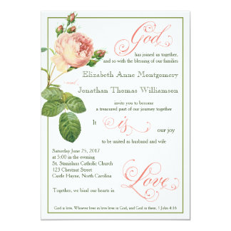 Cabbage Rose God is Love Wedding Invitation
