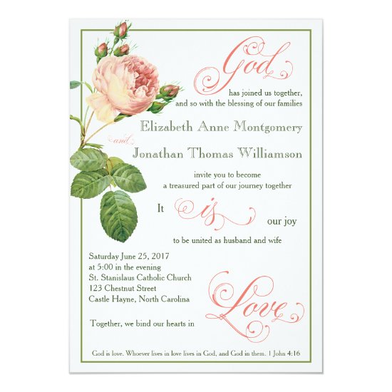 Cabbage Rose God is Love Wedding Invitation