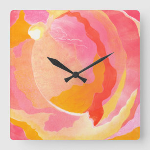 Cabbage Rose III Square Wall Clock