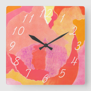 Cabbage Rose IV Square Wall Clock