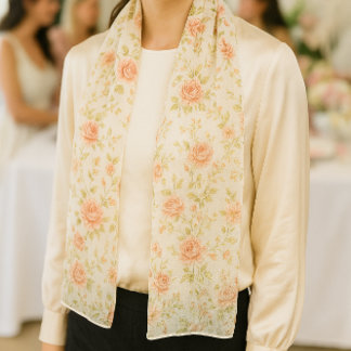 Cabbage Rose Pastel Floral Chiffon  Scarf