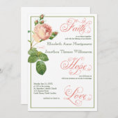 Cabbage Rose Script Christian Wedding Invitation (Front/Back)