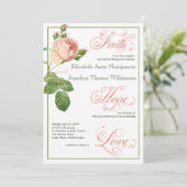 Cabbage Rose Script Christian Wedding Invitation (Standing Front)