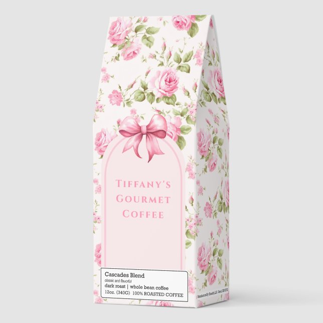 Cabbage Rose with Coquette Pink Bow Roasted Coffee (Front)