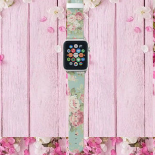 cabbage,roses on aqua apple watch band
