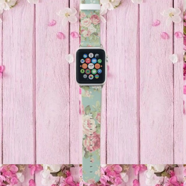 cabbage,roses on aqua apple watch band (Creator Uploaded)