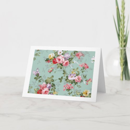 Cabbage Roses on Pale Blue Card