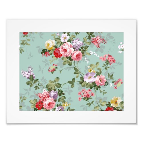 Cabbage Roses on Pale Blue Photo Print
