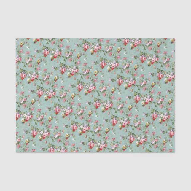 Cabbage Roses on Pale Blue Tissue Paper (Front)