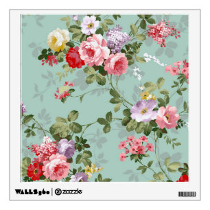 Cabbage Roses on Pale Blue Wall Decal