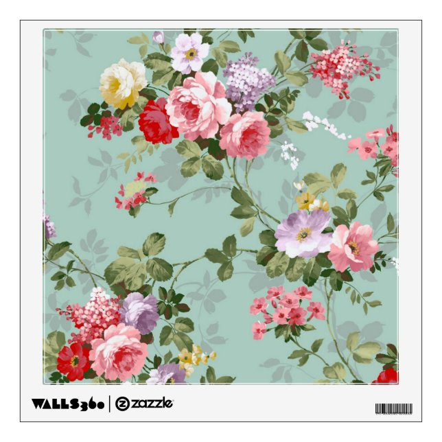 Cabbage Roses on Pale Blue Wall Decal (Front)