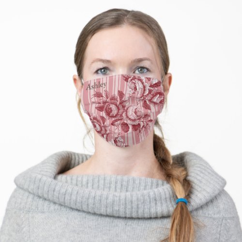 Cabbage Roses  Stripes Face Mask with Filter Slot