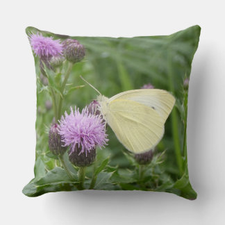 Cabbage White on Purple Thistle Throw Pillow