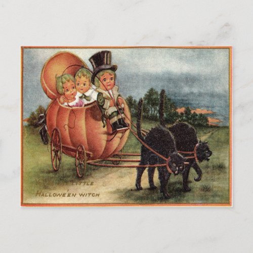 Cabbagehead Pumpkin Carriage Black Cat Postcard