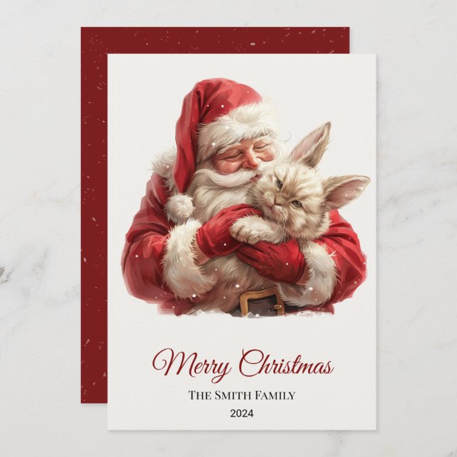Cabbit Santa Claus Christmas Holiday Card (Front/Back)