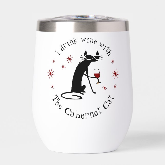 Cabernet Cat Fan Thermal Wine Tumbler (Front)