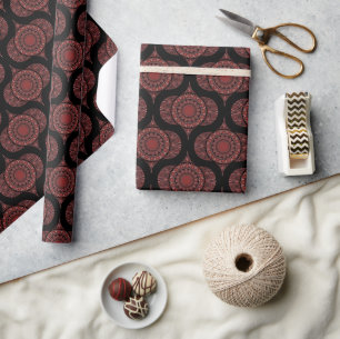 Cabernet Coral Whirl Dot Mandala Retro Ogee Wrapping Paper