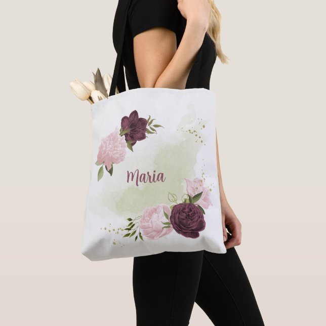 cabernet pink floral greenery  tote bag (Close Up)