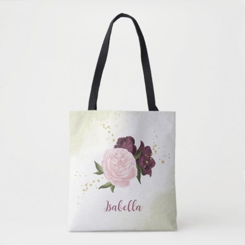 cabernet pink floral greenery  tote bag