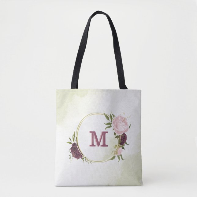 cabernet pink floral greenery  tote bag (Front)