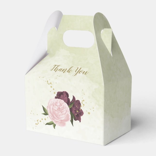 cabernet pink floral greenery wedding favor boxes (Front Side)
