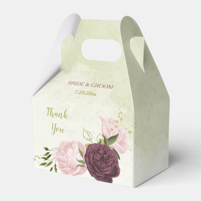 cabernet pink floral greenery wedding favor boxes (Front Side)