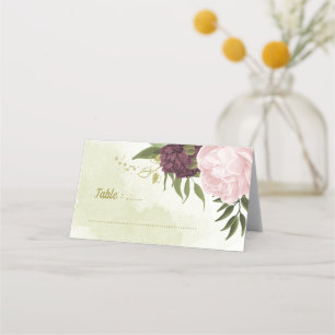 cabernet pink flowers green leaves place card
