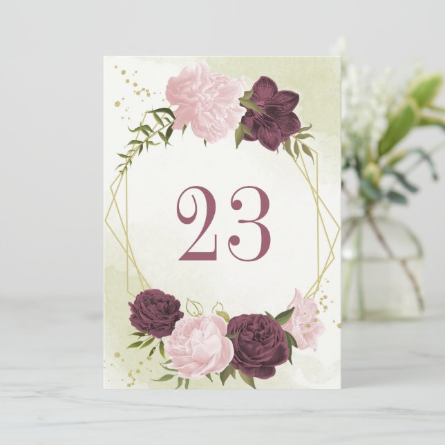 cabernet pink flowers green leaves table number  (Standing Front)