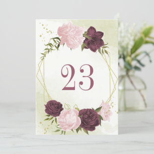 cabernet pink flowers green leaves table number
