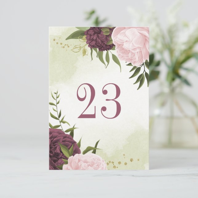 cabernet pink flowers green leaves table number  (Standing Front)