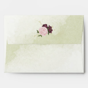 cabernet pink flowers green leaves wedding envelope