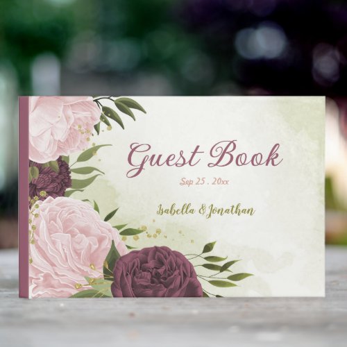 cabernet pink flowers greenery  guest book